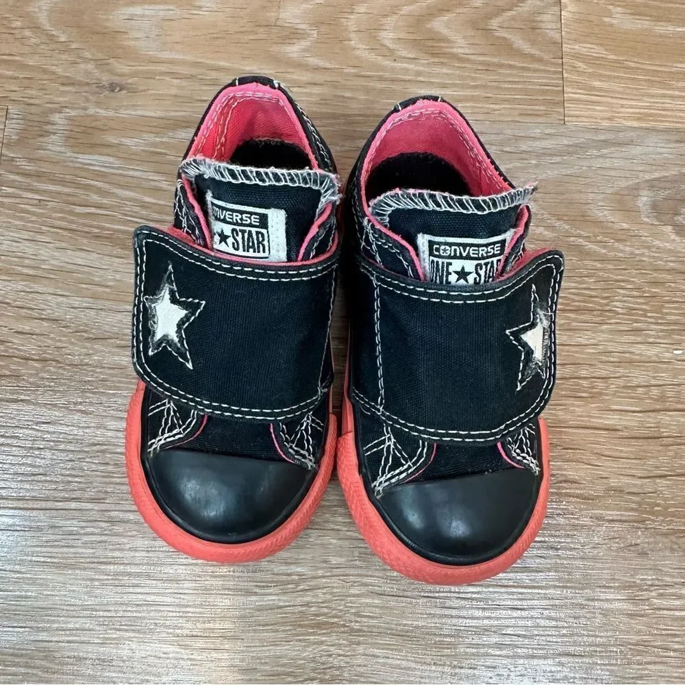 Converse Baby Girl Size 6 Pink Black Vilcro Sneaker Shoes
